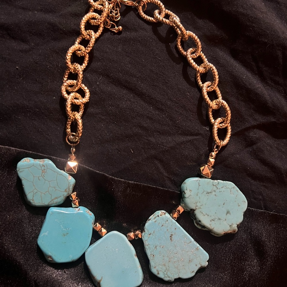 Turquoise and Gold Statement Necklace